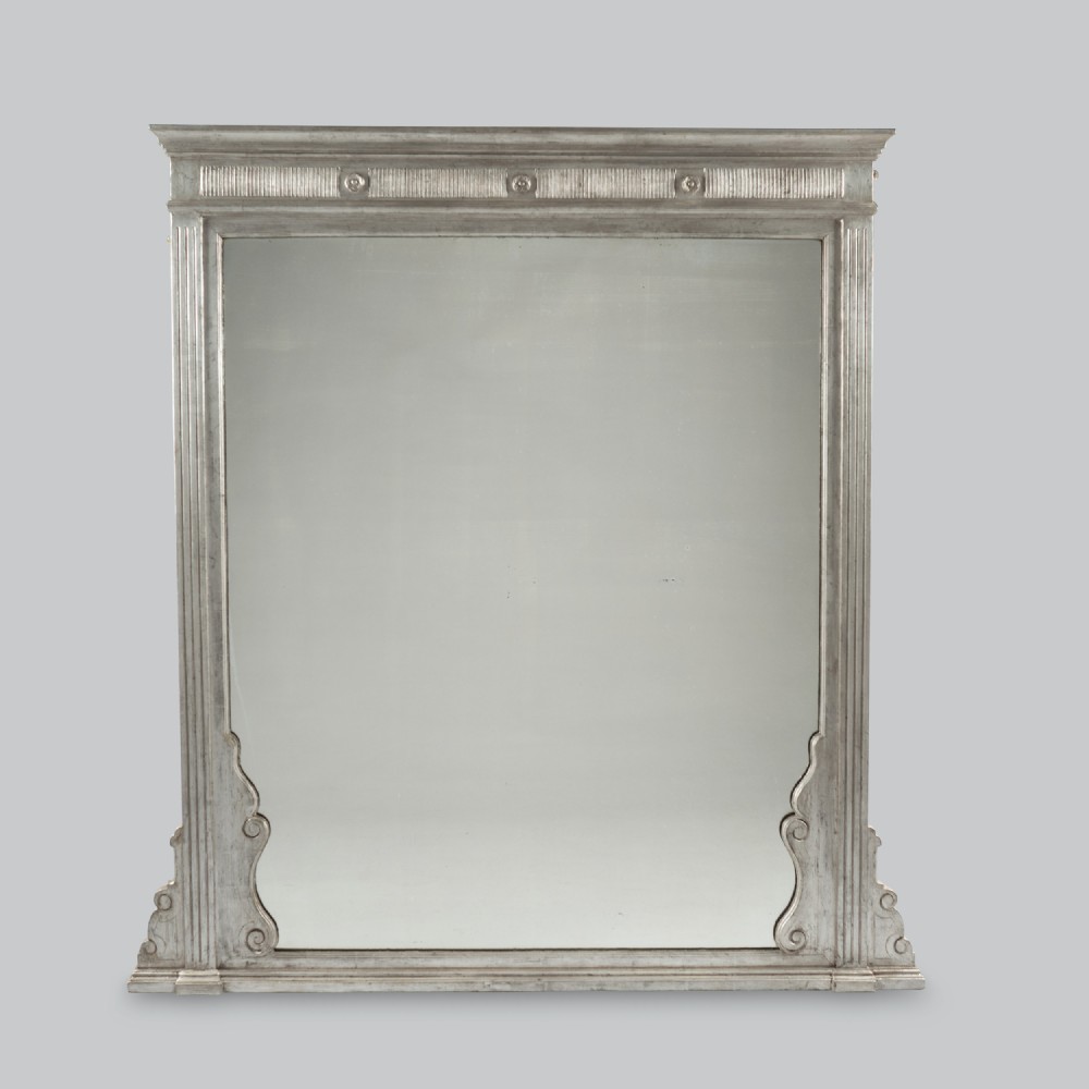 Large 19th Century Victorian English Silvered Overmantle Mirror