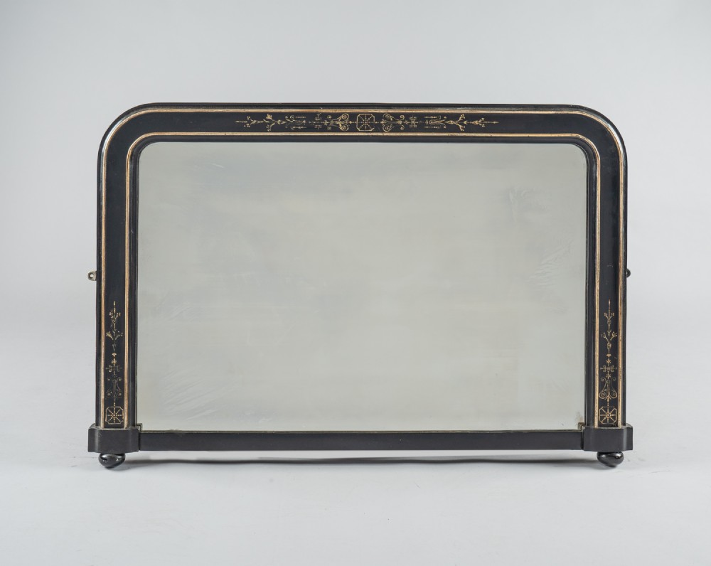 Large 19th Century Victorian English Ebonised And Gilt Overmantle Mirror