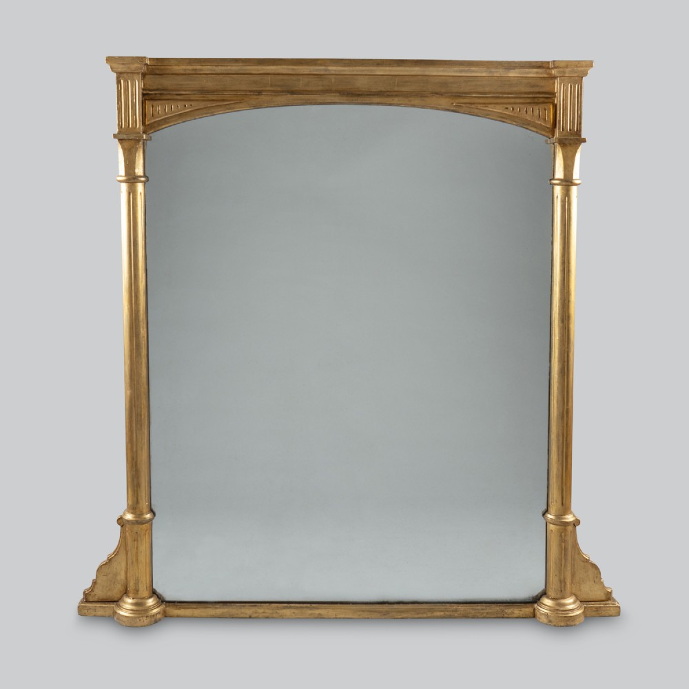 Large 19th Century Victorian English Gilt Overmantle Mirror