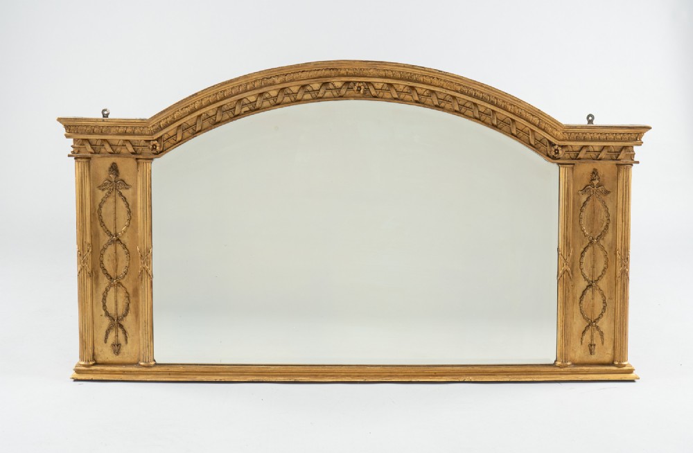 Large 19th Century Victorian English Gilt Overmantle Mirror