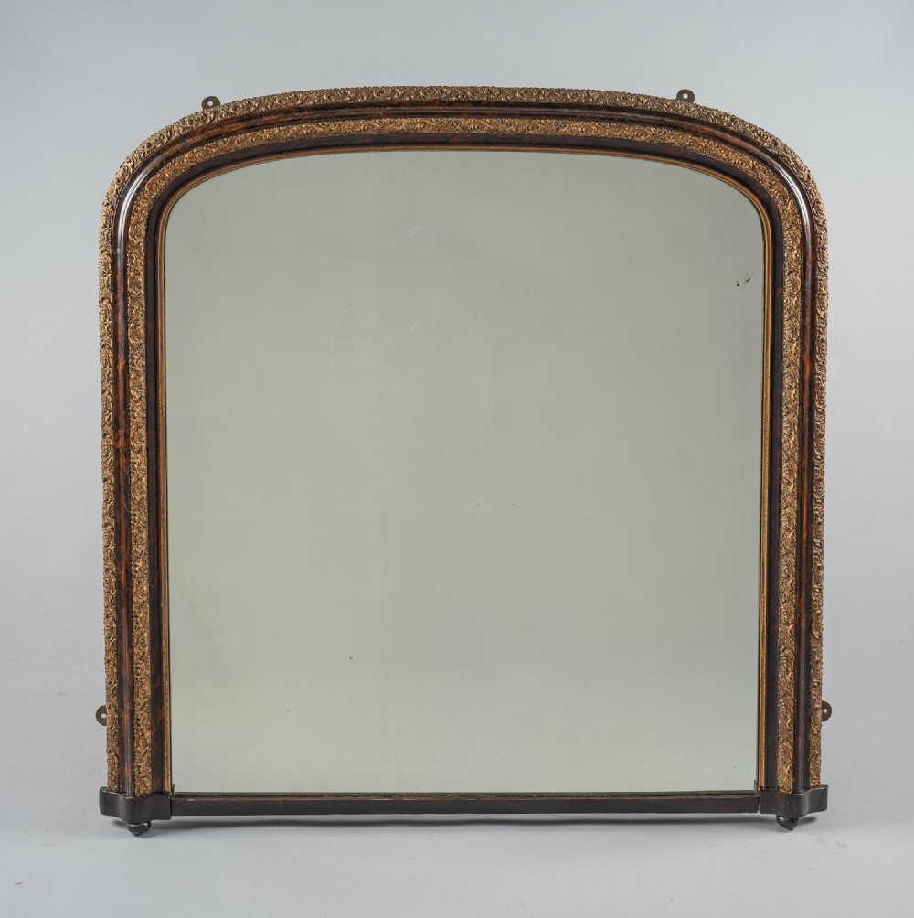 Large 19th Century Victorian English Lacquered And Gilt Overmantle Mirror