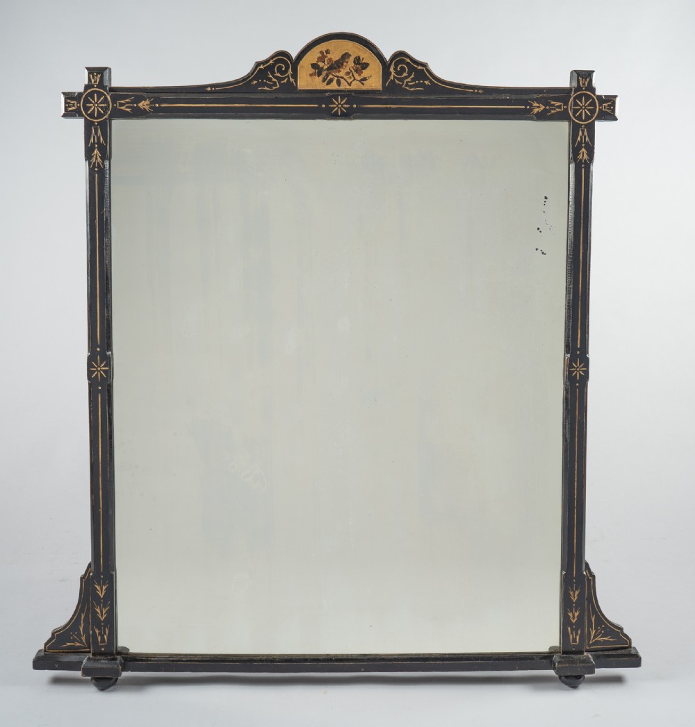 Large 19th Century Victorian English Ebonized And Gilt Overmantle Mirror