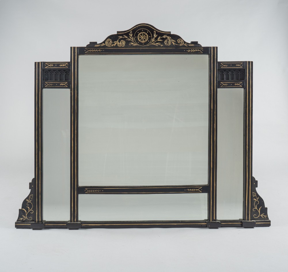 Large 19th Century Victorian English Ebonized And Gilt Overmantle Mirror