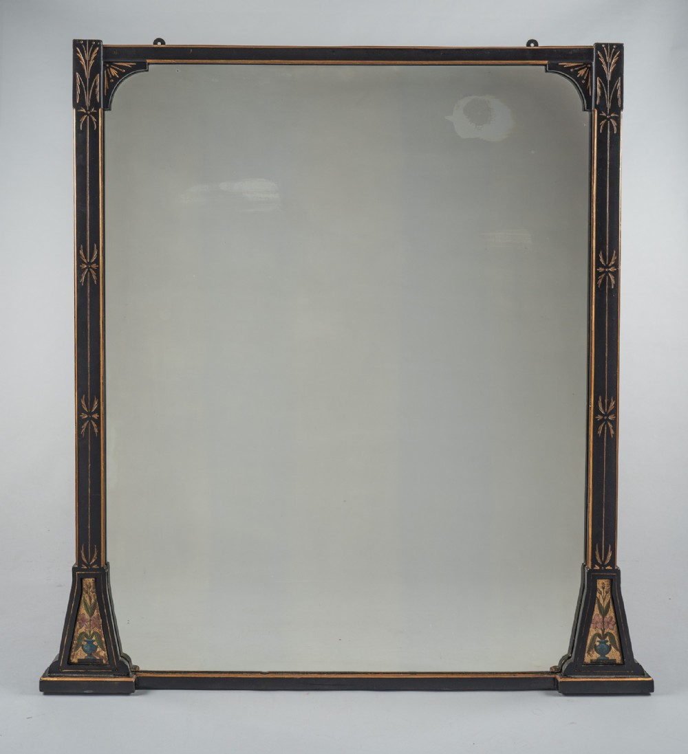 Large 19th Century Victorian English Ebonised And Parcel-Gilt Overmantle Mirror
