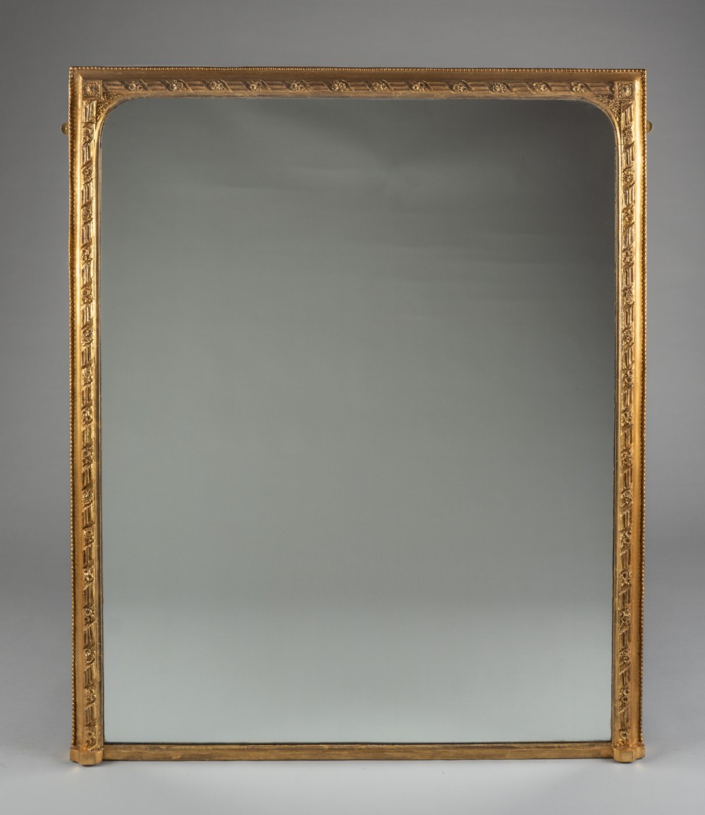Large 19th Century Victorian English Gilt Overmantle Mirror