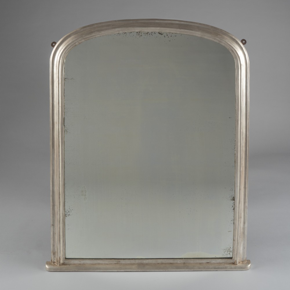 Large 19th Century Victorian English Silvered Archtop Overmantle Mirror