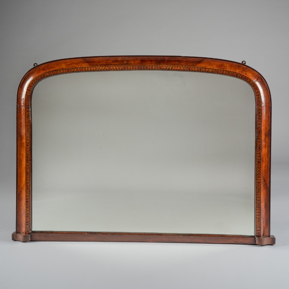 Large 19th Century Victorian English Walnut And Marquetry Overmantle Mirror
