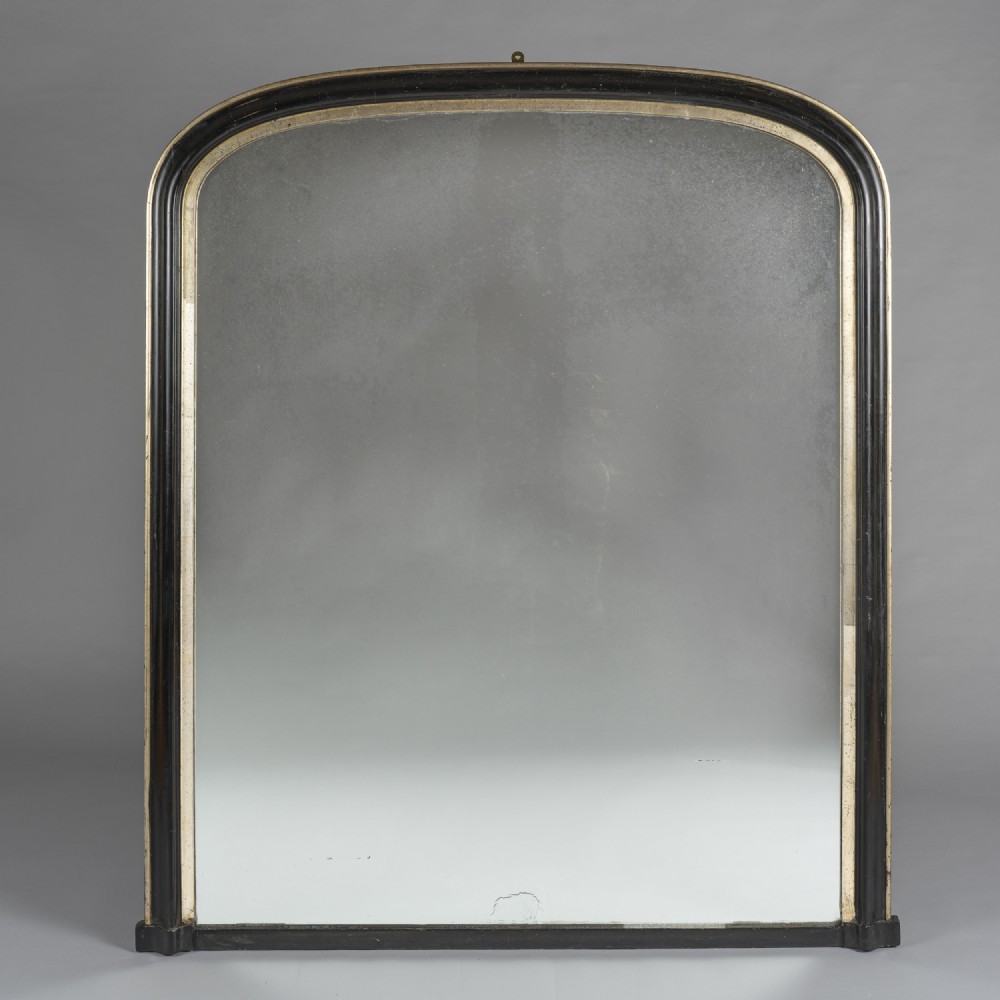 Large 19th century English Ebonised And Silvered Gilt Overmantle Mirror