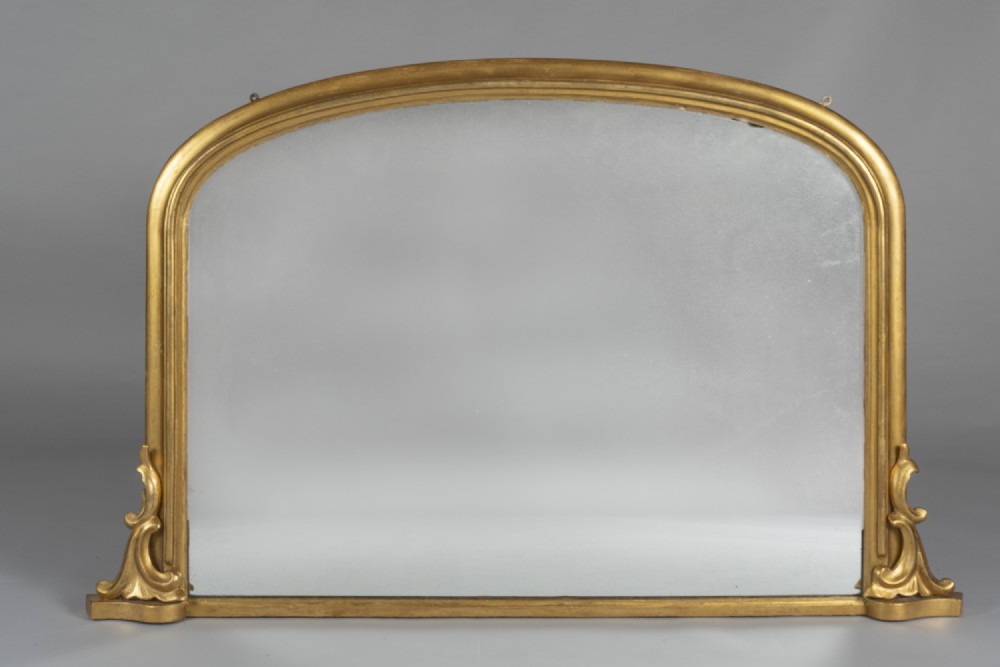 Large Victorian English Gilt Archtop Overmantle Mirror