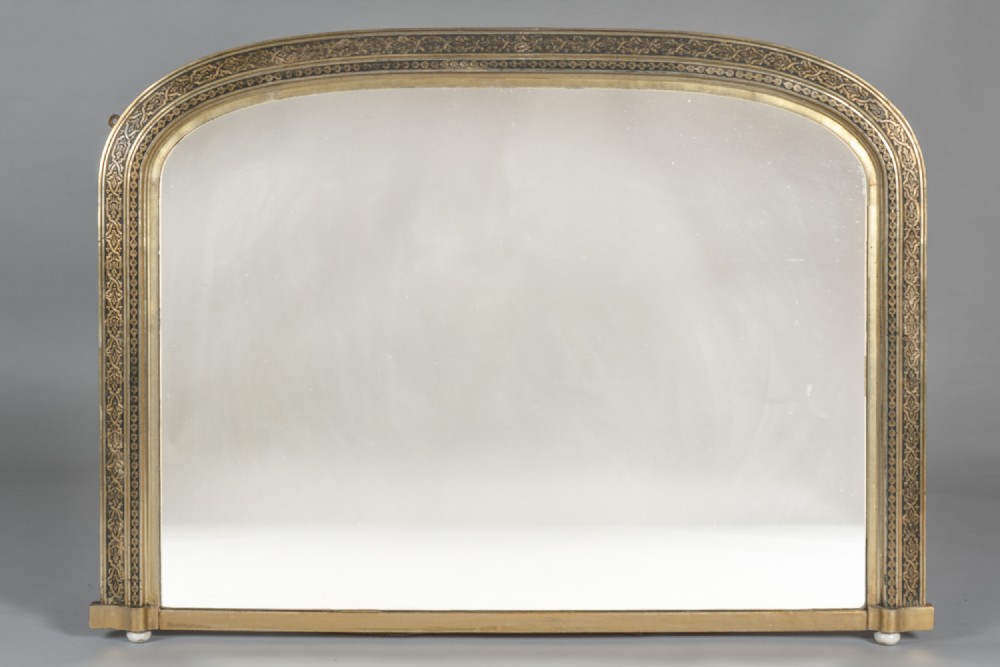 Large 19th Century Victorian English Gilt And Ebonised Archtop Overmantle Mirror