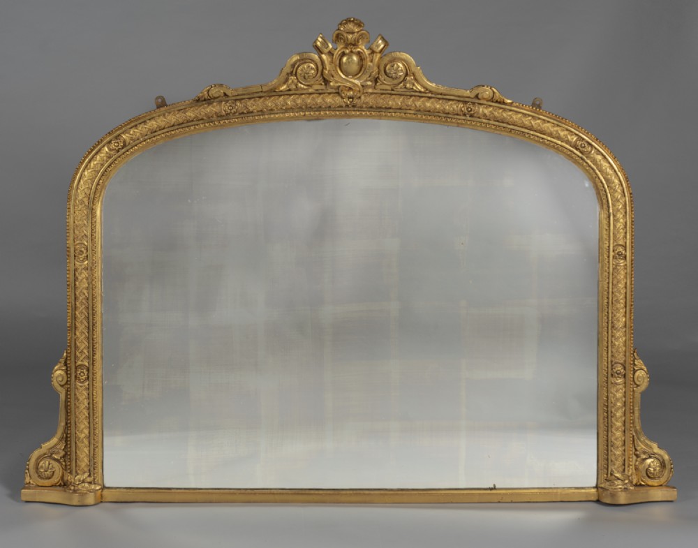 Large 19th Century Victorian English Gilt Overmantle Mirror