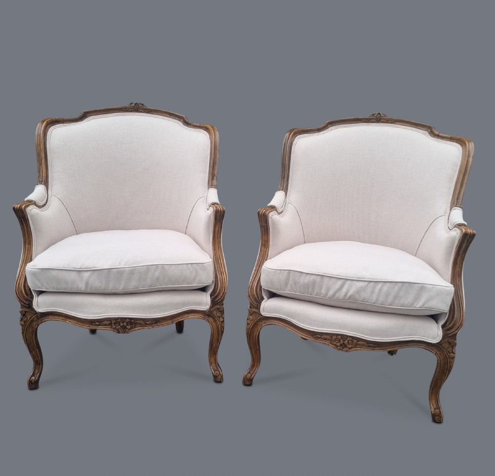 Pair Of Large French Louis XV Style Carved Walnut Armchairs