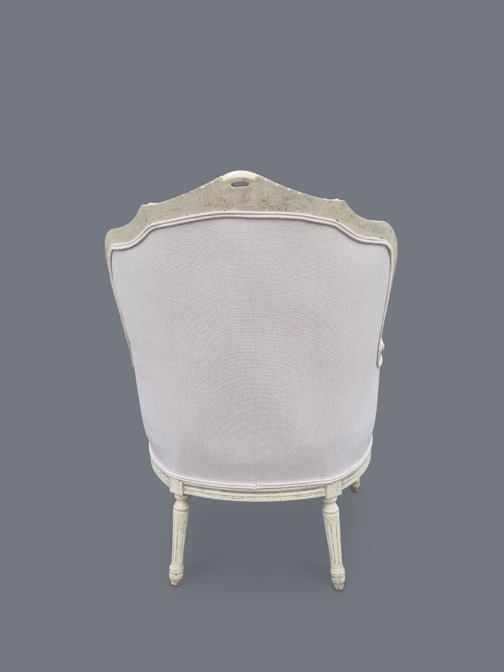 Pair Of Large French Painted Louis XV Style Carved Bergere Upholstered Armchairs View VIII