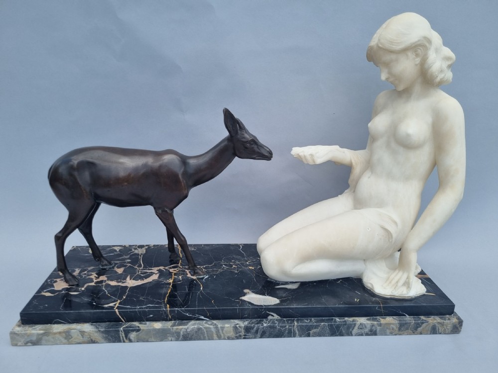 A Stunning Italian Carved Alabaster And Bronze Sculpture. Signed A.Saccardi View V