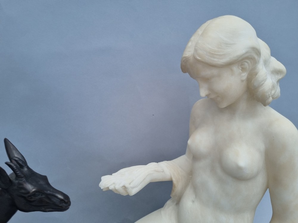 A Stunning Italian Carved Alabaster And Bronze Sculpture. Signed A.Saccardi View VII