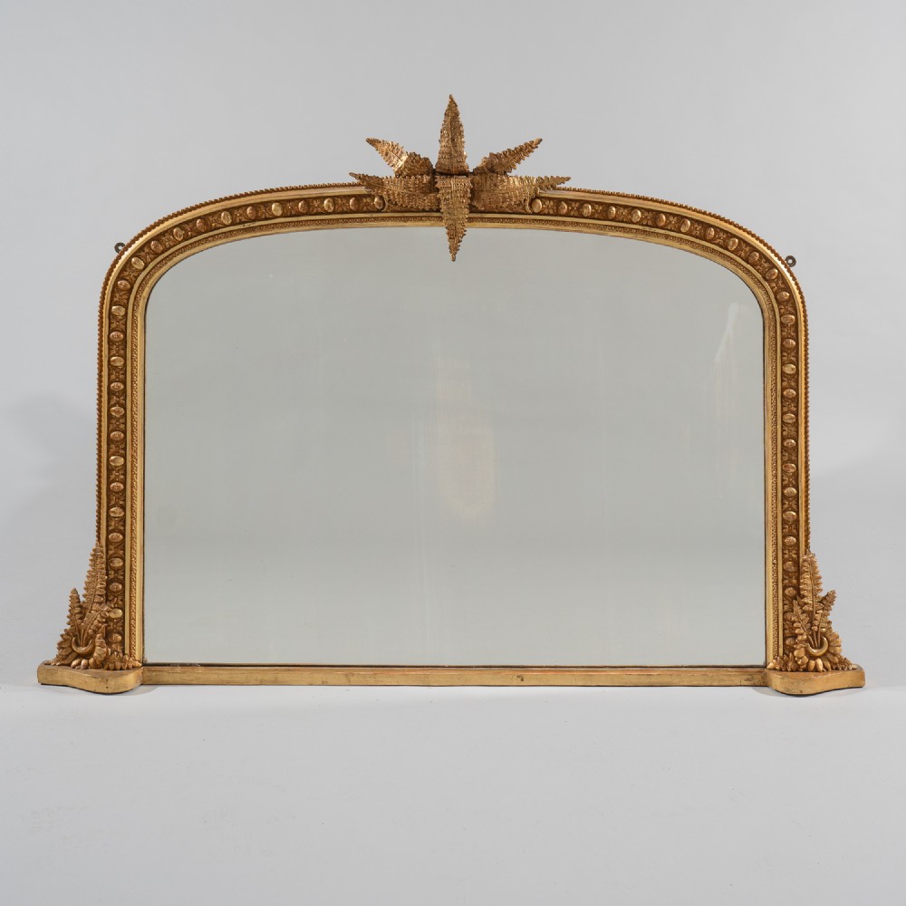 19th Century Victorian English Gilt Overmantle Mirror With Fern Decoration