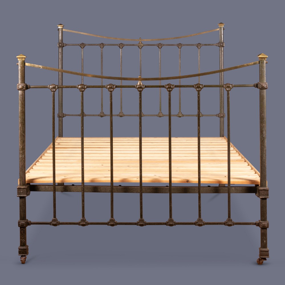 Large English Edwardian Brass And Iron Bed