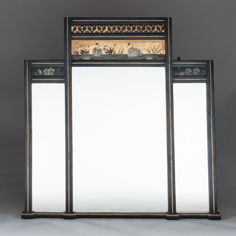 Large Victorian Aesthetic Ebonised And Parcel - Gilt Overmantle Mirror