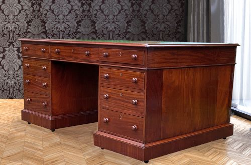 Large Antique Mahogany Partners Desk by James Winter