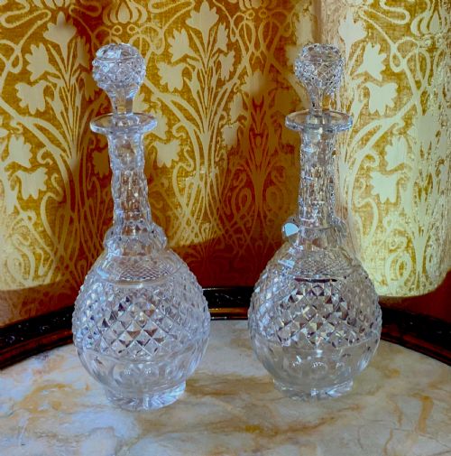 Antique Pair of Regency 'Pineapple' Cut Glass Decanters c1820