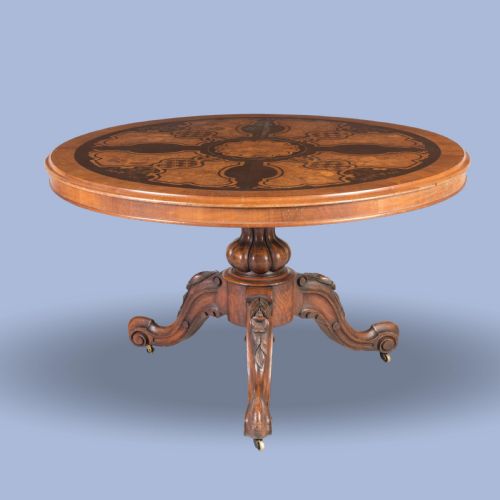 A FINE WALNUT AND MARQUETRY INLAID CENTRE TABLE - ADDITIONAL PHOTO 1
