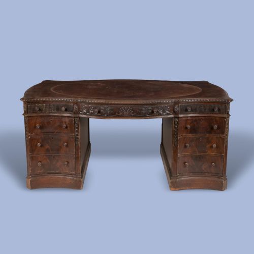 MAHOGANY SERPENTINE SHAPED PEDESTAL DESK - ADDITIONAL PHOTO 1