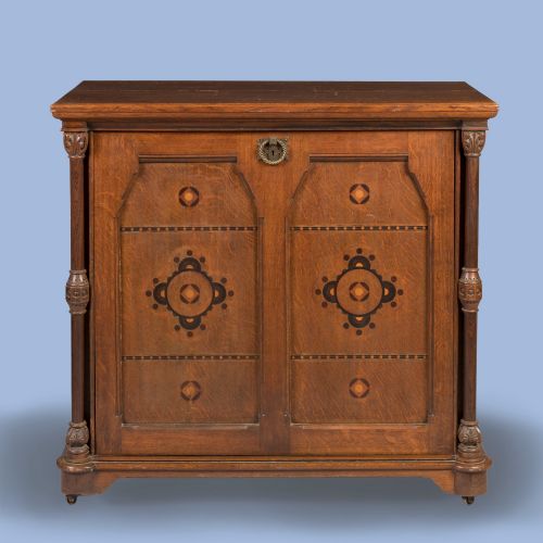 A GOTHIC REVIVAL OAK FOLIO CABINET BY BENJAMIN TAYLOR SONS - ADDITIONAL PHOTO 1