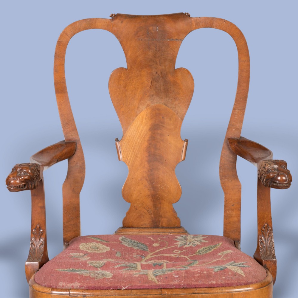 A PAIR OF GEORGE I STYLE WALNUT LOWBACK OPEN ARMCHAIRS View II
