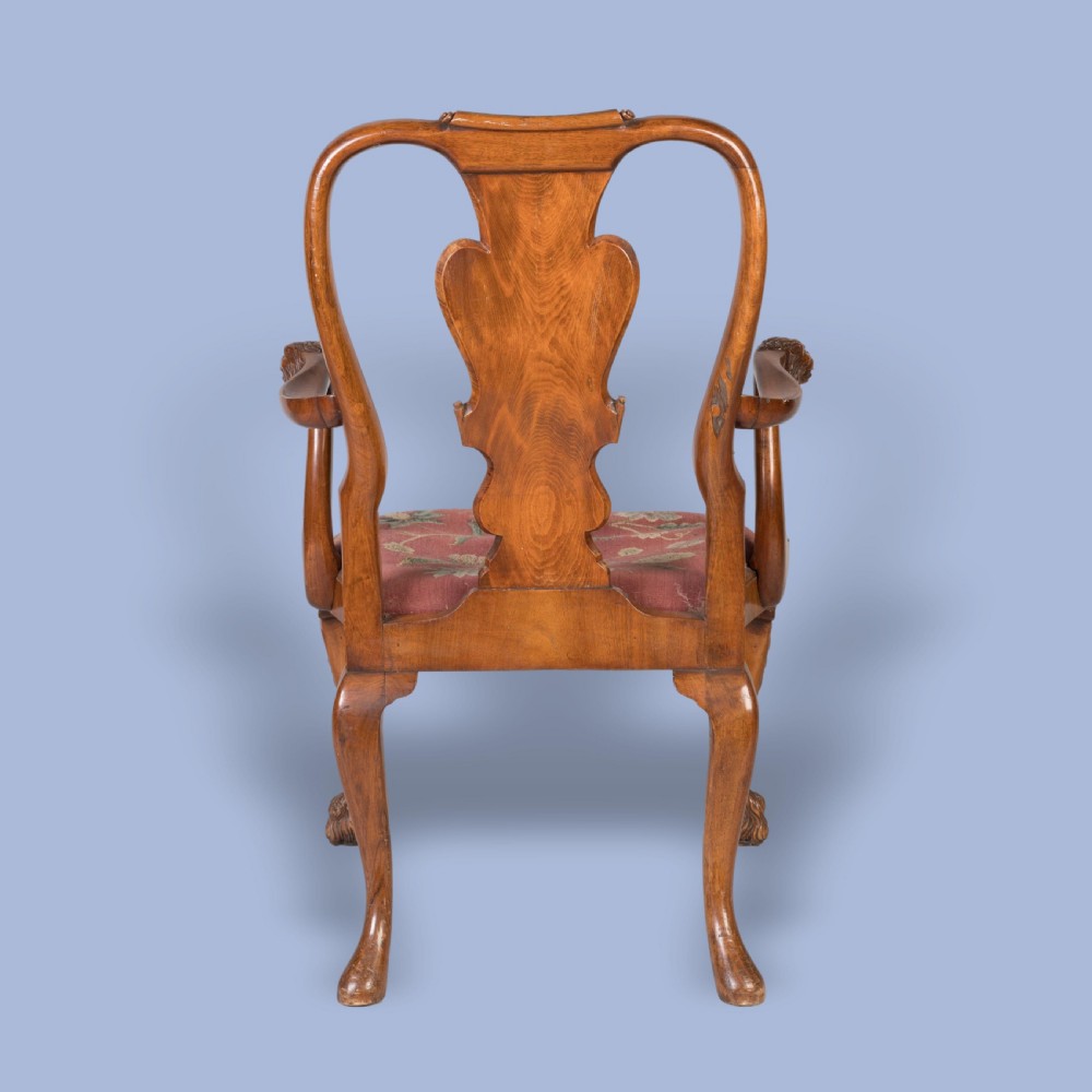 A PAIR OF GEORGE I STYLE WALNUT LOWBACK OPEN ARMCHAIRS View III