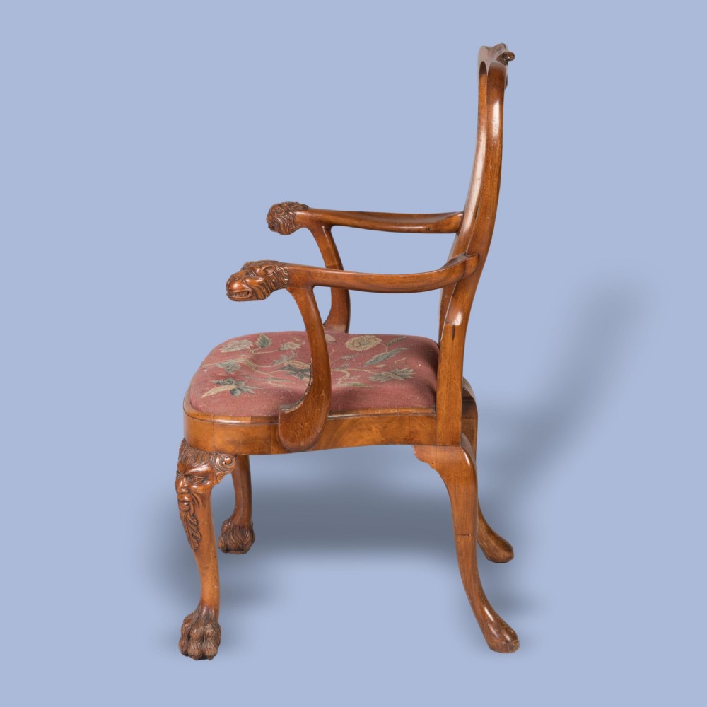 A PAIR OF GEORGE I STYLE WALNUT LOWBACK OPEN ARMCHAIRS View VI