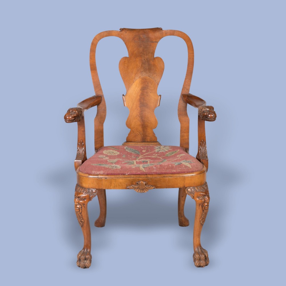 A PAIR OF GEORGE I STYLE WALNUT LOWBACK OPEN ARMCHAIRS View VII
