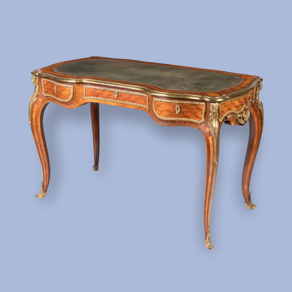 An Elegant Cubed Parquetry Bureau Plat In the Louis XV Manner Attributed to Wassmuss of Paris