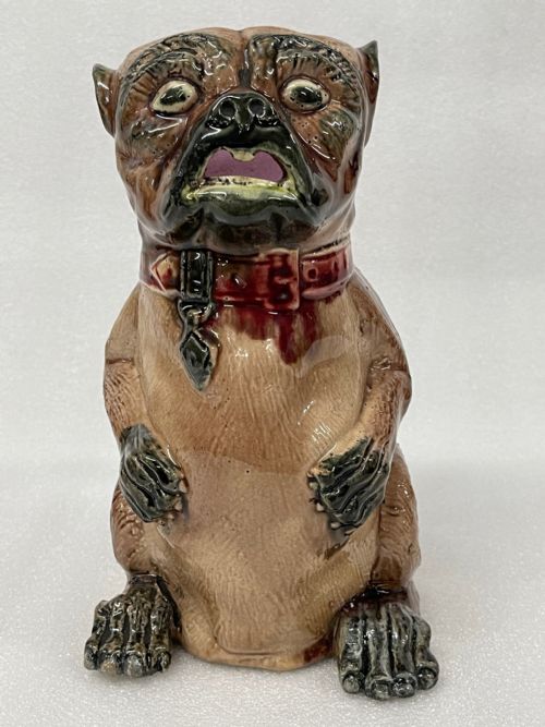 Antique Majolica Jug 19th century Pug Dog Begging 21cm