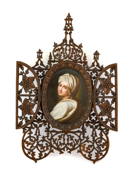 Porcelain Plaque Portrait Beatrice Cenci Renaissance Frame