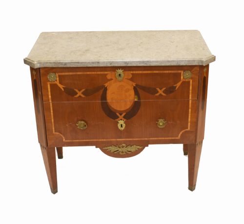 French Empire Commode Chest of Drawers - Antique with Marquetry Inlay