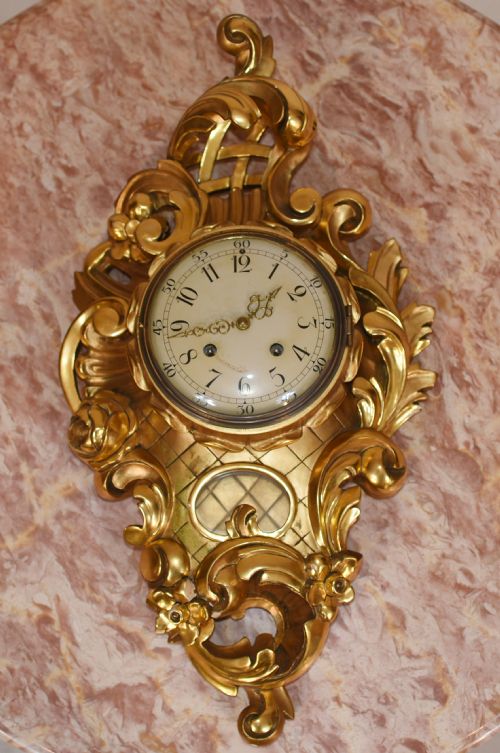Scandanavian Wall Clock Antique Carved Rococo Giltwood Clocks