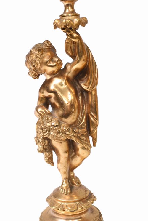 fig 1. Antique Clock Set French Garniture Gilt and Marble Cherubs