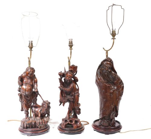 fig 1. Set Hand Carved Chinese Buddha Lamps Antique Lights Figurines 1880
