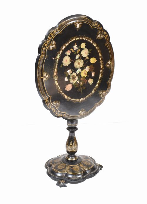Victorian Lacquer Side Table Mother of Pearl Inlay Jennings and Betteridge