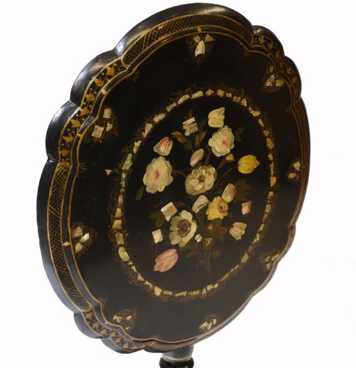 fig 1. Victorian Lacquer Side Table Mother of Pearl Inlay Jennings and Betteridge