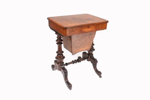 Victorian Sewing Table Antique Burr Walnut 1860 Side Tables