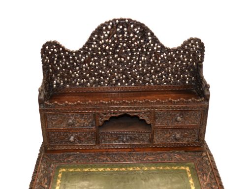 fig 1. Burmese Davenport Desk Antique Hand Caved Burma Furniture 1885