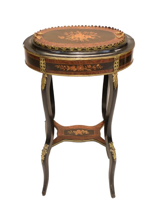 French Side Table Stand Marquetry Inlay 1880