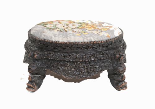 fig 1. Burmese Foot Stool Carved Antique Seat Burma