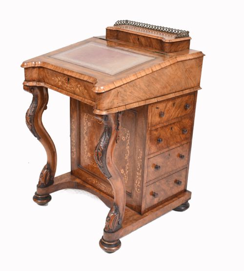 Victorian Davenport Desk Walnut Inlay 1860