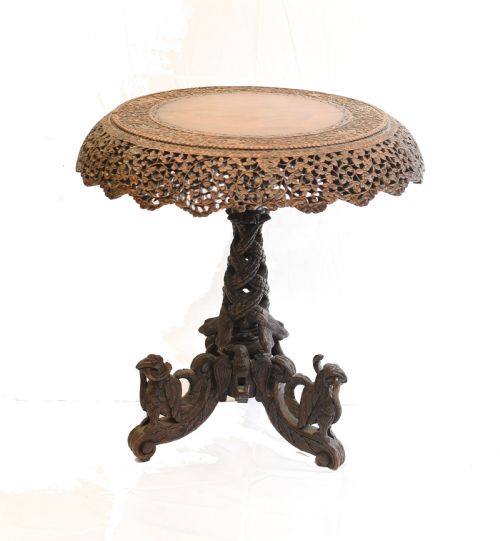 Burmese Side Table - Antique Hand Carved Burma Furniture Myanmar