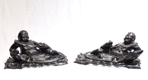 Pair Antique Carved Chinese Figurines Hardwood China