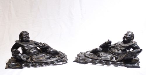 fig 1. Pair Antique Carved Chinese Figurines Hardwood China