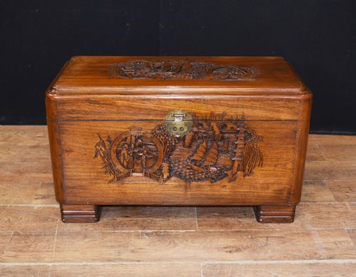 Antique Chinese Camphor Chest - Hand Carved Trunk Circa 1920