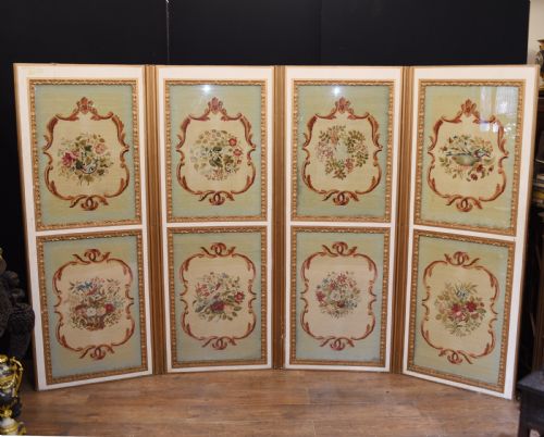 
Antique Screen Room Divider - Four Fold Needle Point 1890